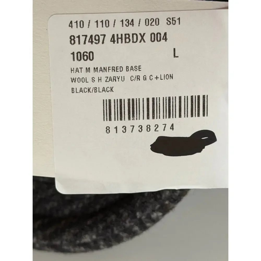 Gucci Herringbone Wool/Silk Baseball Hat Charcoal Logo Cap Size Large 817497 NWT